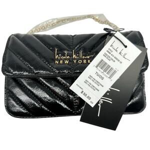 Nicole Miller New York Black Quilted Chain Strap Crossbody Bag Purse NWT